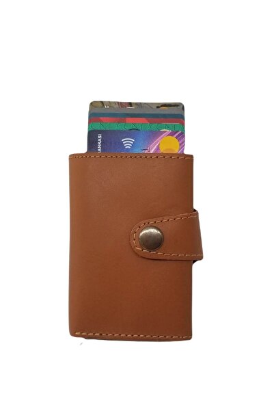 Emek Brown Contactless Wallet Card Holder with New Generation Mechanism to Prevent Withdrawal and Money Compartment