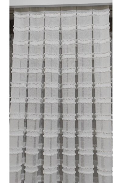 Mexess 1. Kalite Püskül Detaylı Keten Tül Perde Düz Dikim ( Pilesizdir )