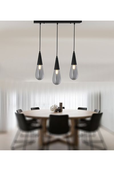 TT AYDINLATMA Tt023-3S-Full-Sy Black Lighting Mat - 3-Piece Drop Model, Row Chandelier