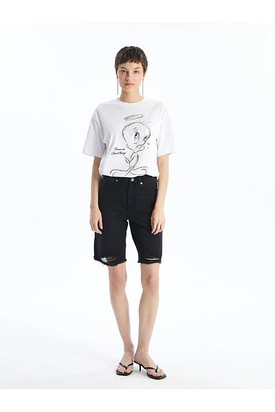 LC Waikiki Tricou supradimensionat pentru femei LCW Vision Tweety - Gât crew, mânecă scurtă