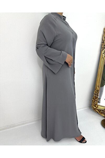GigiTex Gray Crepe Ferace - Front Button and Sleeve Pleated, High Quality Top Coat