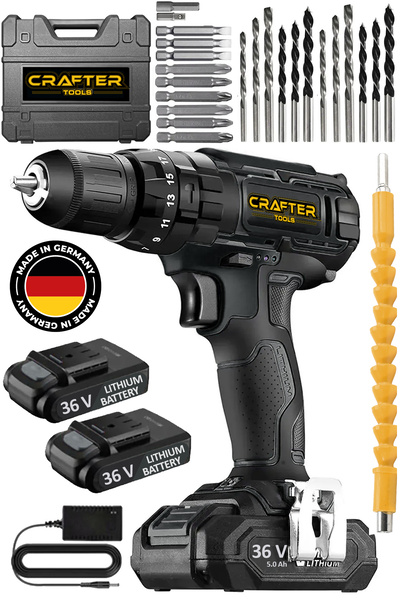 CRAFTERTOOLS 36V 5Ah Metal Şanzıman Çift Akülü Darbeli Şarjlı Matkap 24 Parça...