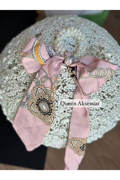 Queen Nelly Pink Trend Fashion - Pearl Elastic Chain Motif Patterned Scarf Shawl Scarf Buckle