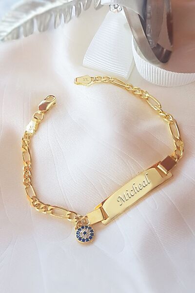 VAOOV Gümüş Kişiye Özel Isimli Nazar Çocuk Ve Bebek Bileklik