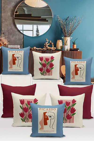 Bertille Home Set de 8 huse de pernă cu imprimare digitală pe două fețe Art Series (Set de huse artistice)