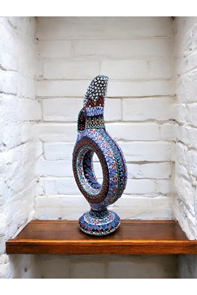 Genel Markalar Hitit Model %100 El Işlemesi,kabartma Desenli Dekoratif Çini Vazo (20 CM)