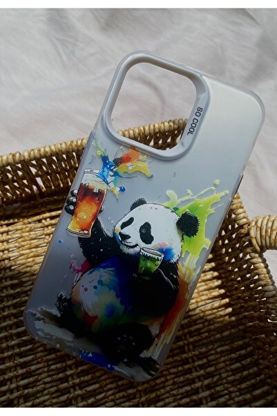 Mopal iPhone 14 Pro Max Uyumlu Sevimli Panda Desenli Sert Silikon Kılıf