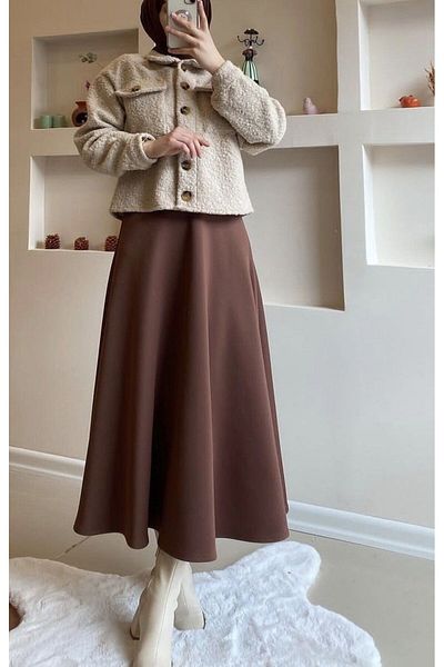 CNG MODA Large Size Hijab Puff Scuba Flared Skirt