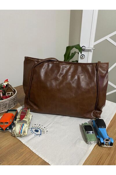 Butik Travel Bag Yumuşak Suni Deri Kahverengi Kadın El Çantası