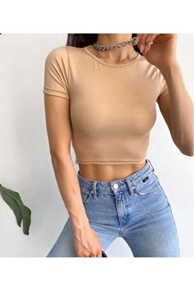breno Sırt Detaylı Sandy Crop Kısa Kol Bej