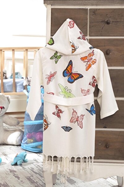 Soft Colours Natural Bamboo Peshtemal for Baby - Butterfly Patterned Bath and Bathrobe