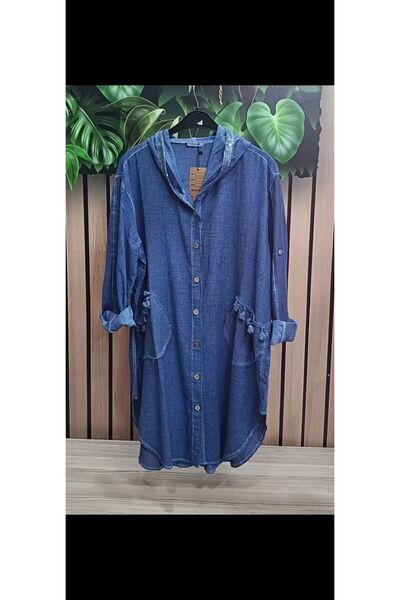 caddegiyimpendik Kot mavisi keten gömlek