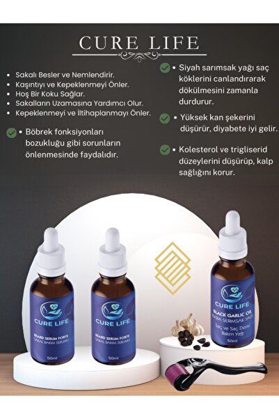 CURE LİFE Sakal Çıkartıcı 4 lü Plus Set ( 150 ml + Dermaroller 0.5 mm )