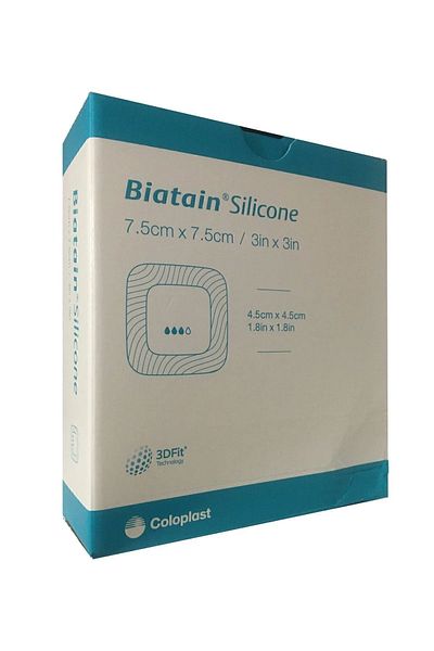 Coloplast Biatain 3434 Silicone Adhesive Foam Wound Cover 7.5X7.5 cm 10 Pieces