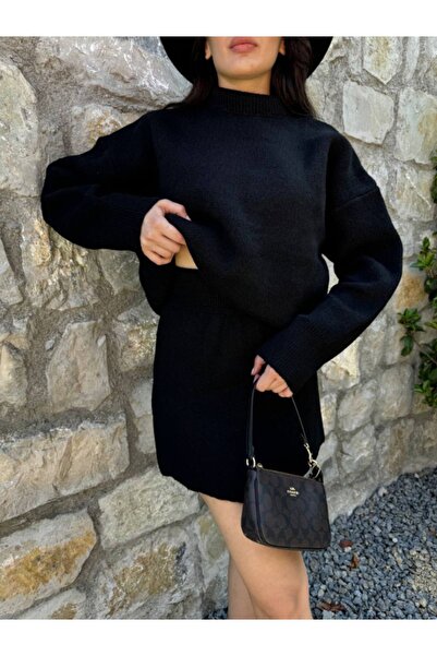 lovebox Silk Pique Patterned Knitwear Sweater and Skirt Set - Half Neck - Women 101