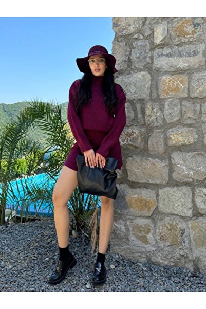 lovebox Silk Pique Patterned Knitwear Sweater and Skirt Set - Half Neck - Women 101