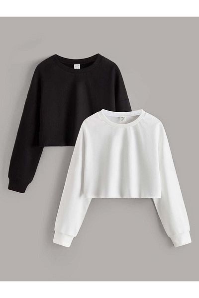 İmpavido Crop de hanorac oversize alb-negru