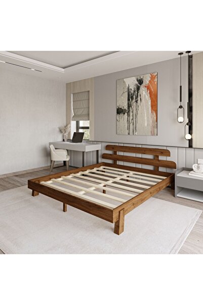 YAPSA HOME MOBİLYA Lotus New Frezya Model Ceviz Renk Masif Çam Ahşap Karyola