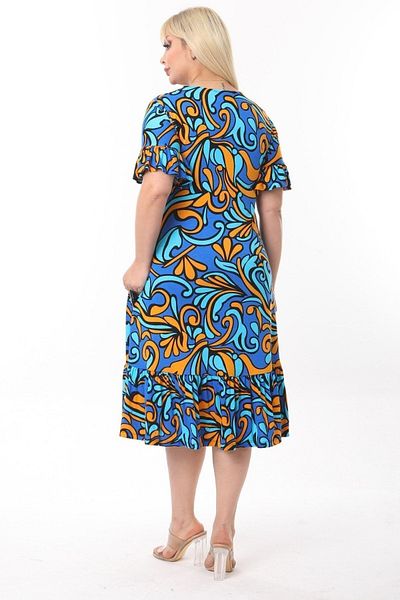 Hazinedan Women's Plus Size Black Brush Pattern Pocket Dress with Frilly Sleeves and Skirt