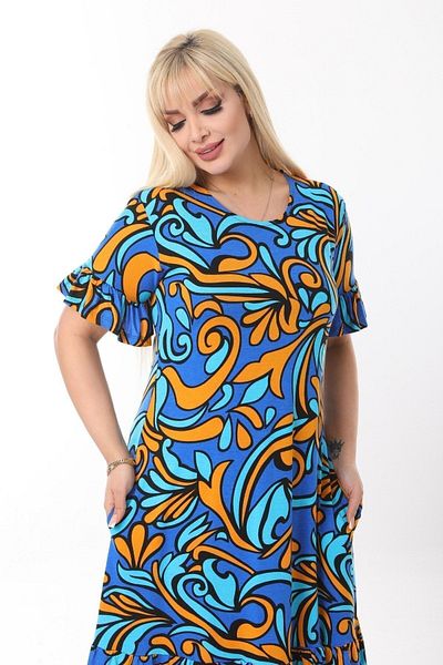 Hazinedan Women's Plus Size Black Brush Pattern Pocket Dress with Frilly Sleeves and Skirt