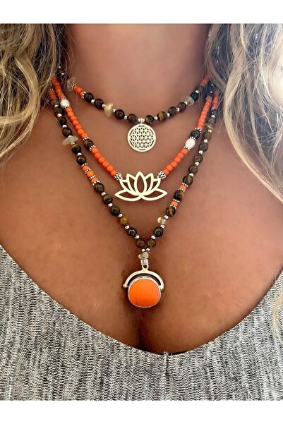 splashtakı 925 Ayar Gümüş Kolye Lotus Çiçeği Yaşam Çiçeği Somon Mercan Kaplan...