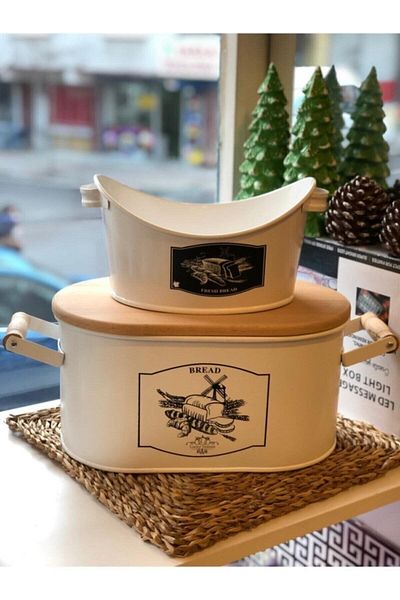 LeesHome Metal Wrought Iron Wooden Cover (top with Bread Cutting Board) and Table Bread Dish