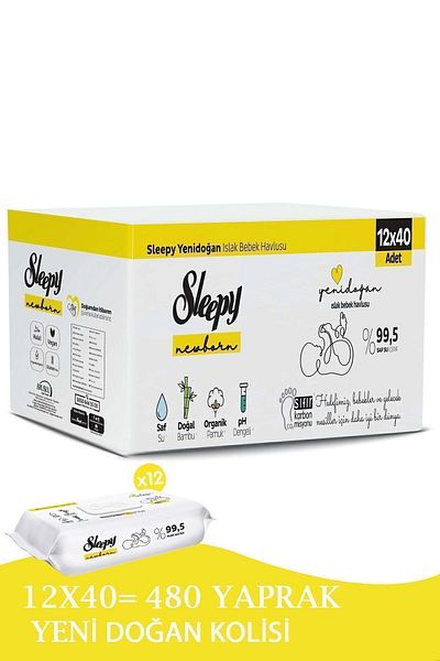 Sleepy Newborn - Newborn Wet Wipes 12x40 (480 Sheets)