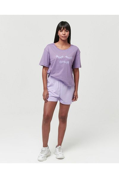 YHGTEKSTİL Printed Cotton Shorts Pajamas Set for Women - Short Sleeve