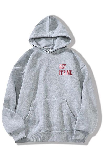 GRİLAND Γκρι Unisex Hey It's Me Φούτερ με στάμπα με κουκούλα