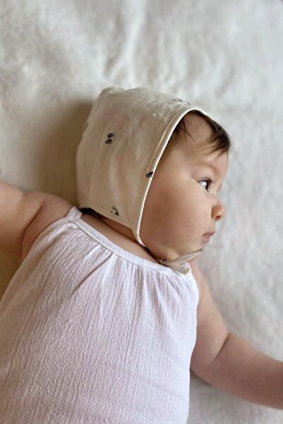 BeyzBaby Keten Palmiye Desenli Bebek Bonnet Şapka