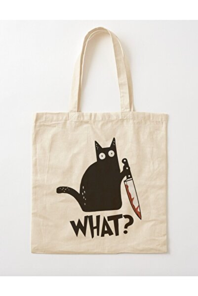 Generic Brand Cat What Pıçak Raw Cloth Shoulder Bag