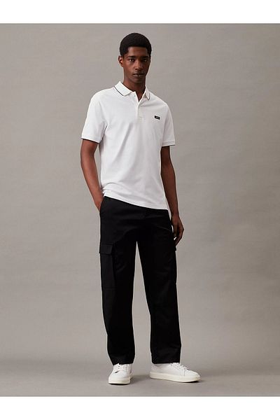 Calvin Klein Bílé pánské tričko Polo Neck – bavlna, logo, tkaná látka K10K 112751 -YAF