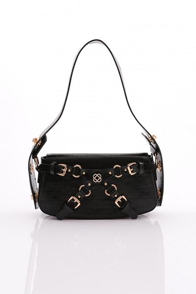 DGN Black Patent Leather Patterned Women's Bag - Crease 11282328135102