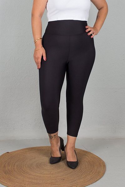 Truva XXL Plus Size Black Leggings - Diving Fabric, Gathering Ankle Length Clothing