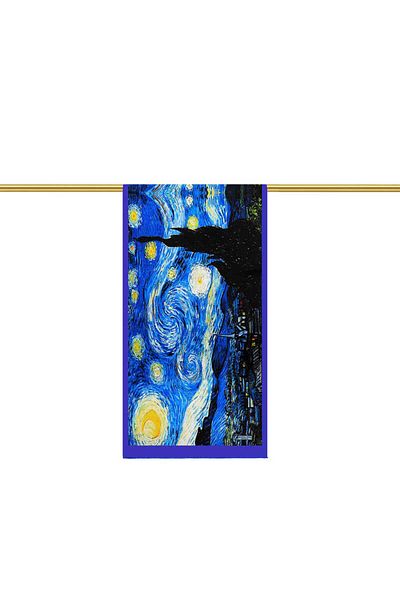 Bursa İpek Starry Saks Silk Painting Night Scarf