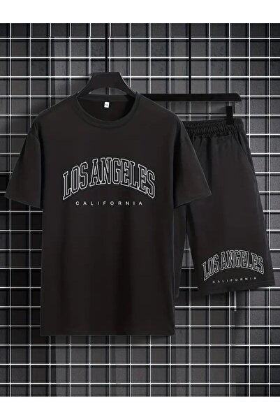 StartMore Ανδρικό μαύρο ''Los Angeles Printed'' Basic Oversize T-Shirt- Σετ σ...