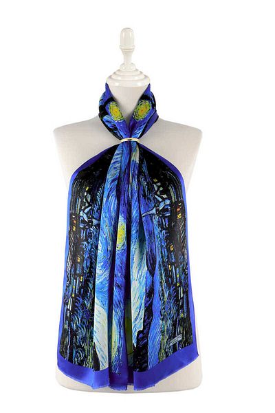 Bursa İpek Starry Saks Silk Painting Night Scarf