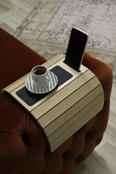 Leather Sofa with Phone Holder Armrest-oak