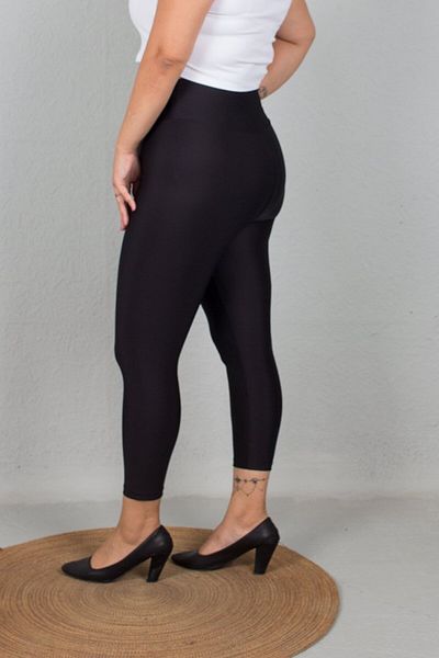Truva XXL Plus Size Black Leggings - Diving Fabric, Gathering Ankle Length Clothing