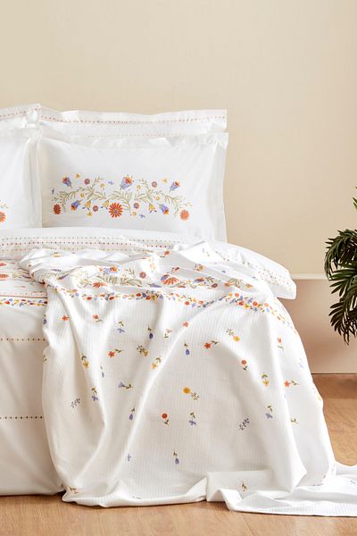 Karaca Home Set cuvertură dublă și piqué Clarice Multicolor - 100% bumbac