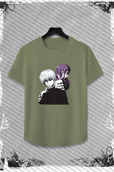 aynewmoda Tokyo Ghoul Unisex Anime T-Shirt - Kaneki and Rize front Printed, Crew Neck