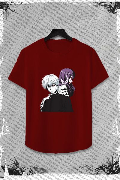 aynewmoda Унисекс тениска с кръгло деколте и щампа от аниме Tokyo Ghoul - Kaneki and Rize
