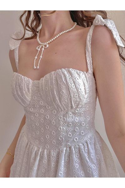Reorah Collection White Mini Scalloped Dress