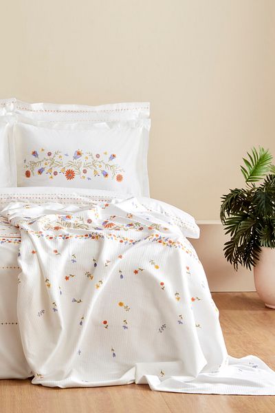 Karaca Home Set cuvertură dublă și piqué Clarice Multicolor - 100% bumbac
