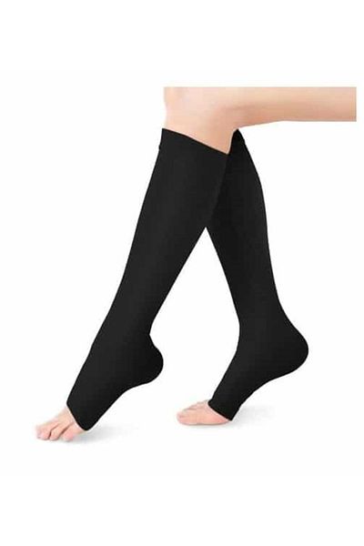 Variteks Below the Knee Compression Socks Open Toe Medium Pressure Black 912