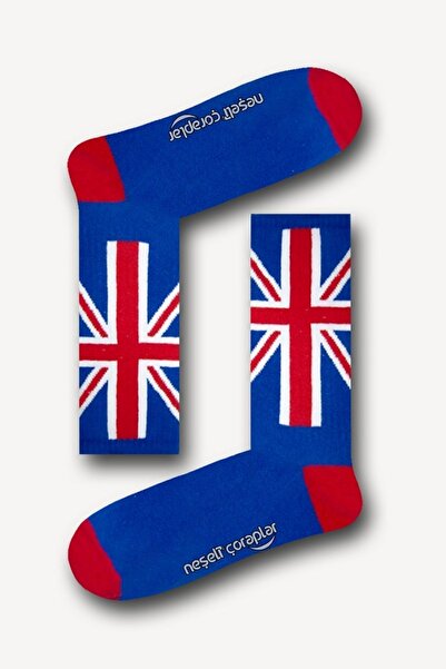 Neşeli Çoraplar Ingiltere Bayrak Desenli Atletik Erkek Çorap