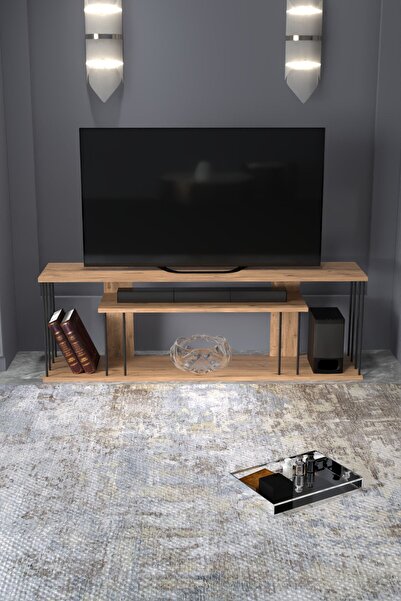 GOLDFALEZ Tv Sehpası Tv Ünitesi Raflı 140 Cm Gzd Plus Atlantik Çam