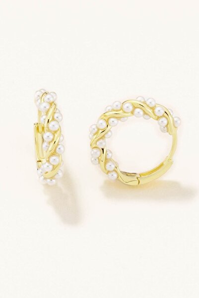 Marie Claire 18 Ayar Altın Kaplama Gümüş Sarmal Mini İncili Küpe