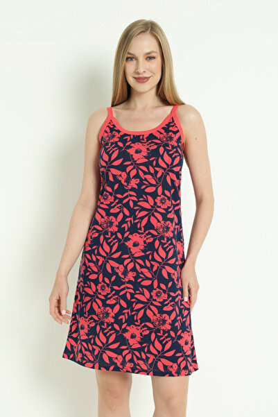 İntensive Rochie roșie bleumarin cu model 100% bumbac cu bretele