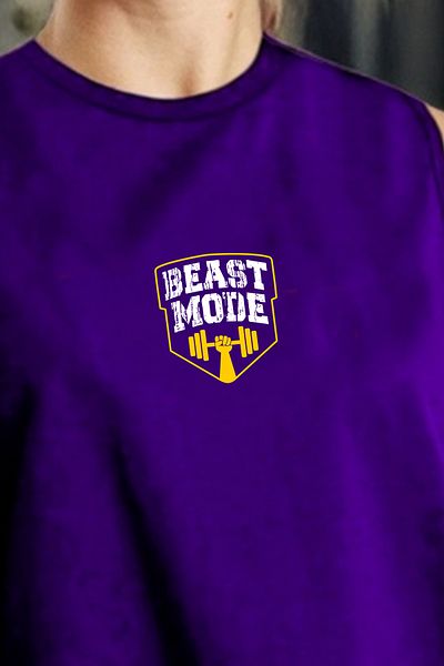 BESSA Beast Mode Printed - Purple Oversize Cotton Sleeveless Women's T-shirt/Singlet